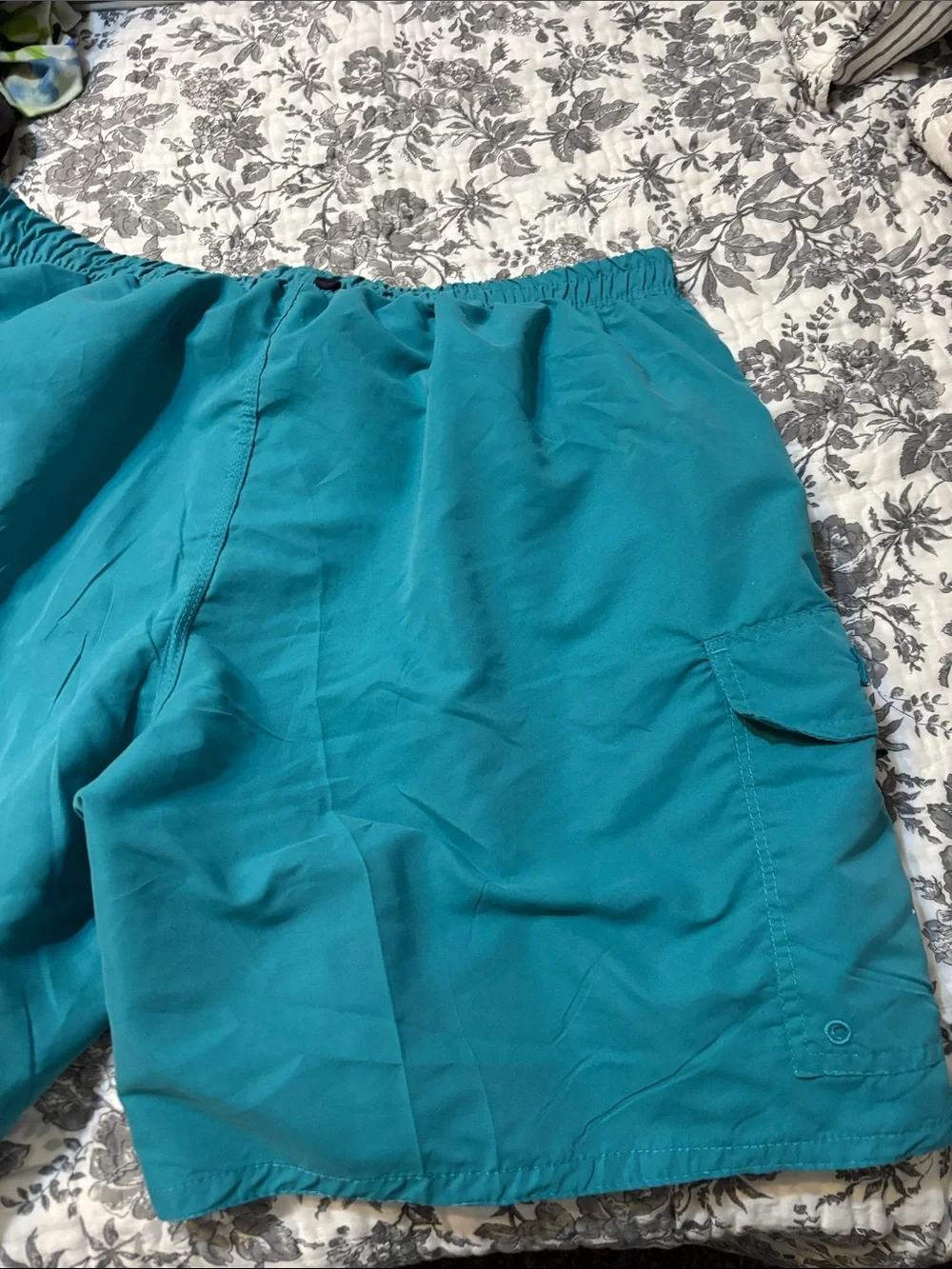 Pacific Surf Teal Men's Cargo Swimtrunks with Drawstring Waist
